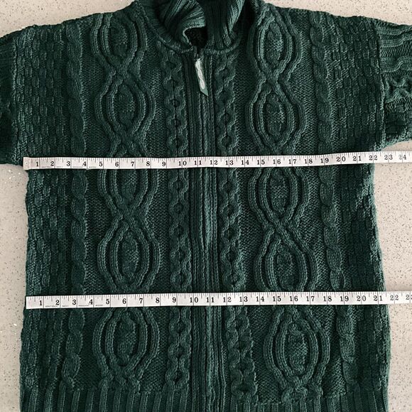 Aran Crafts 100% Merino Wool Sweater M Green Chunky Knit Long Sleeve Cabincore - Picture 5 of 10